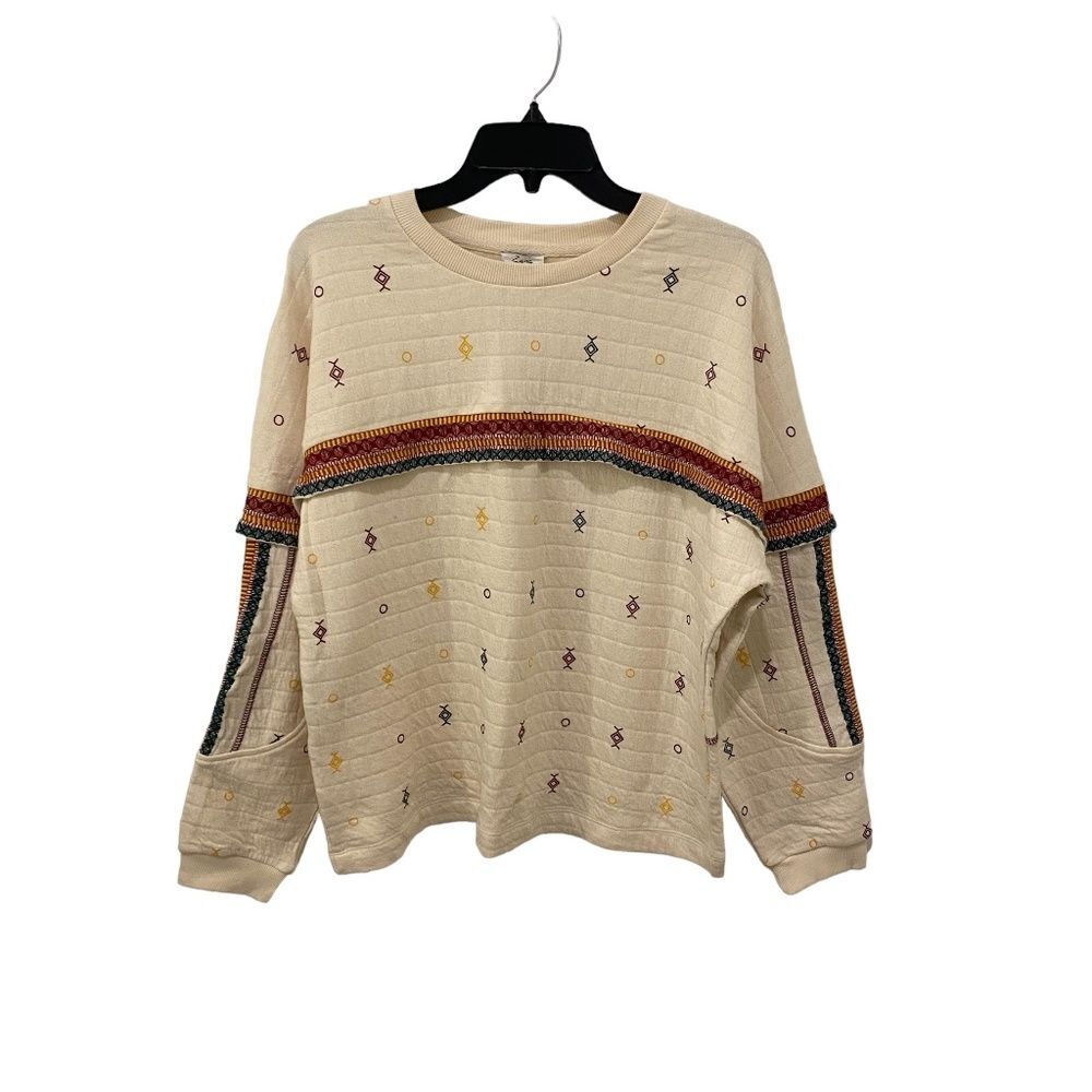 Zara Trafaluc Boho Embroidered Sweater Medium Southwestern Crew Neck Pullover